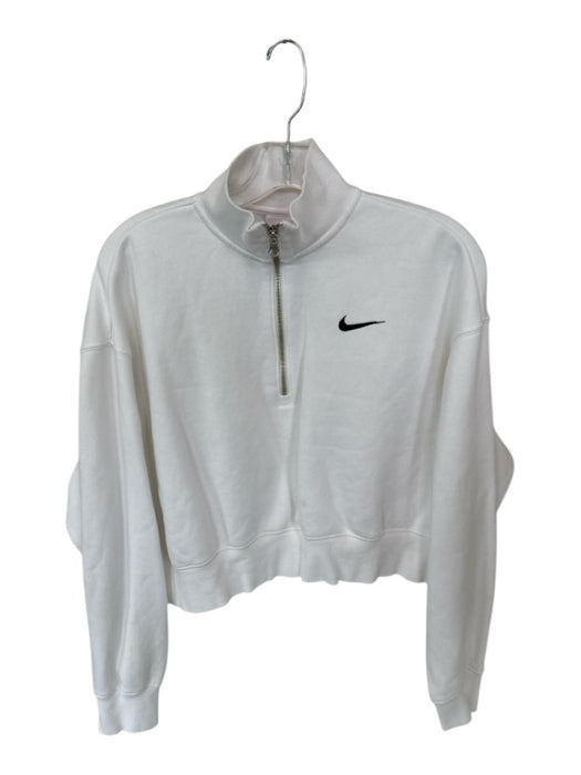 Nike Size M White & Black Cotton Long Sleeve Half Zip Cropped Athletic Jacket White & Black / M