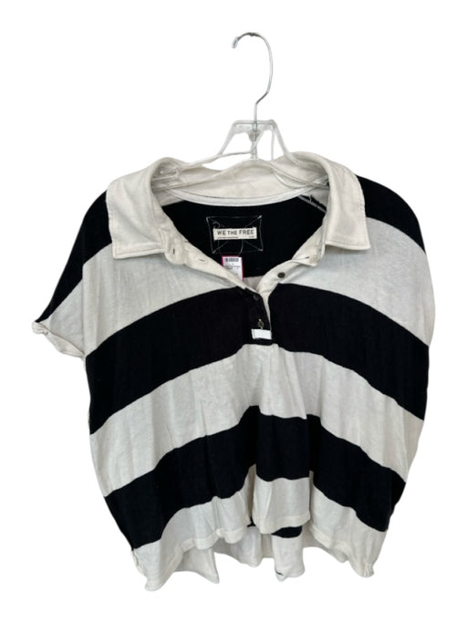 We The Free Size L Cream & Black Cotton Cap Sleeve Collar Striped Top Cream & Black / L