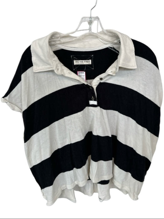 We The Free Size L Cream & Black Cotton Cap Sleeve Collar Striped Top Cream & Black / L