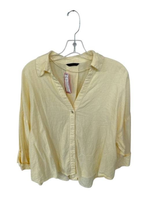 Zara Size S Yellow Linen Blend Long Sleeve Button Down Collar Oversized Top Yellow / S