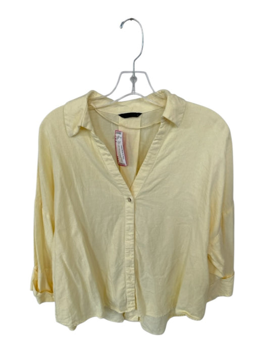 Zara Size S Yellow Linen Blend Long Sleeve Button Down Collar Oversized Top Yellow / S