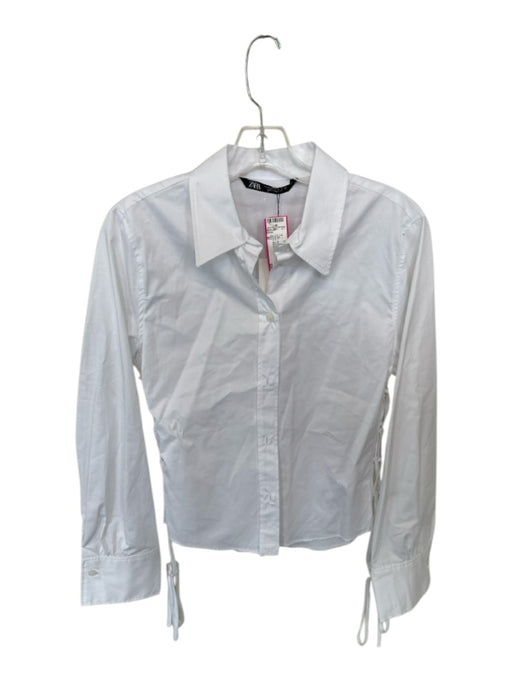 Zara Size M White Cotton Long Sleeve Button Down Lace Up Side Top White / M
