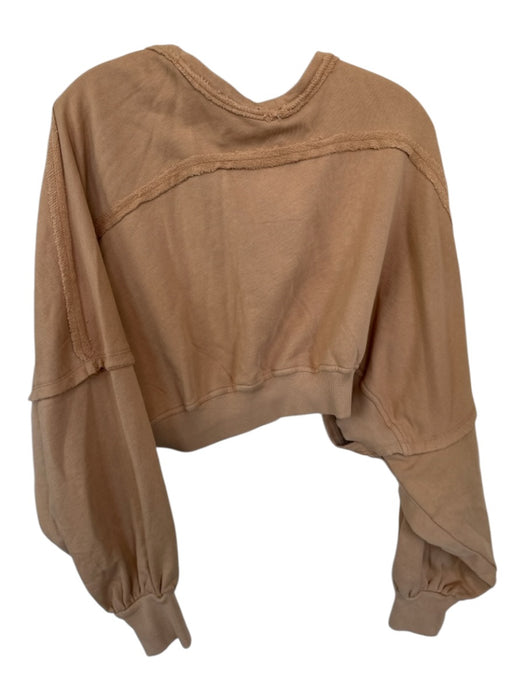 Free People Size XS Tan Cotton Long Balloon Sleeve Open Front Cropped Sweater Tan / XS