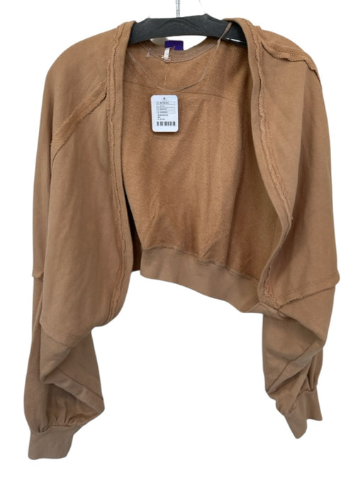Free People Size XS Tan Cotton Long Balloon Sleeve Open Front Cropped Sweater Tan / XS