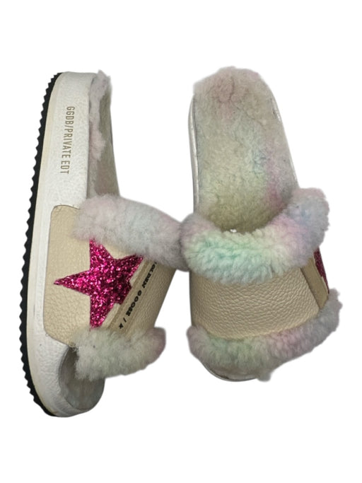 Golden Goose Shoe Size est 6 Cream & Multi Leather Shearling Glitter Slippers Cream & Multi / est 6