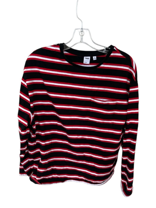 TNA Size M Black & Red Cotton Long Sleeve Striped Front Pocket Top Black & Red / M