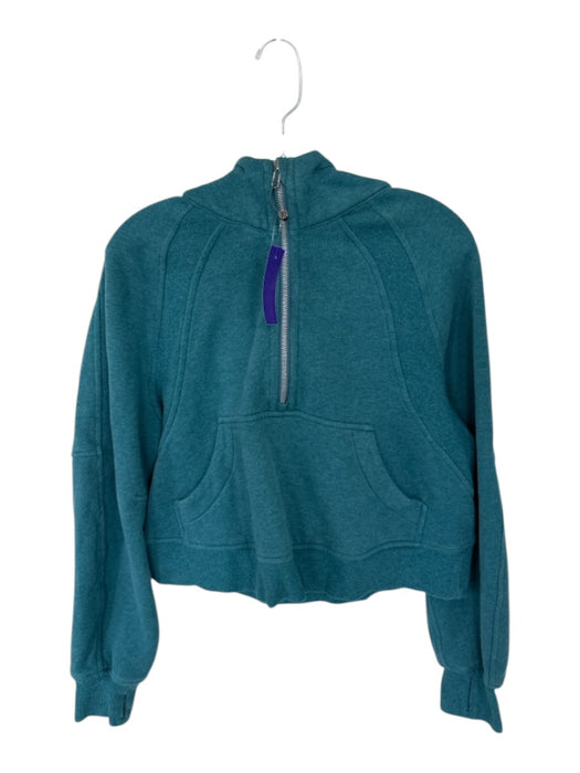 Lululemon Size XS/S Teal Cotton Blend Hood Half Zip Cropped Athletic Jacket Teal / XS/S