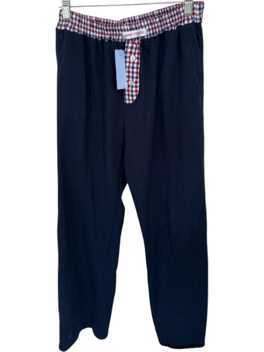 Hand Over Size Est M Navy & Red Cotton Elastic Waist Checkered Detail Pants Navy & Red / Est M