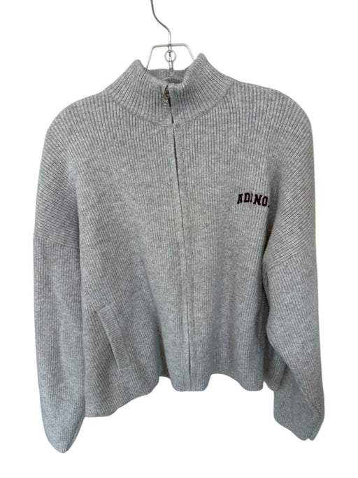 Adanola Size M Gray & Maroon Cotton Blend Long Sleeve Ribbed Full Zip Jacket Gray & Maroon / M