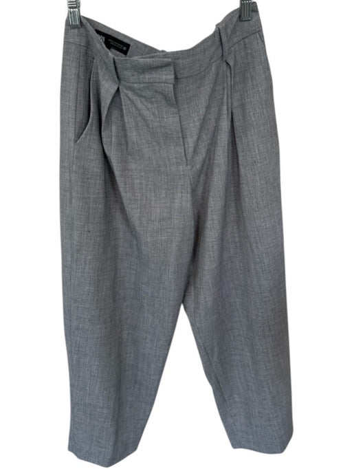 Zara Size M Gray Polyester Blend High Waist Pleat Detail Cropped Trouser Pants Gray / M