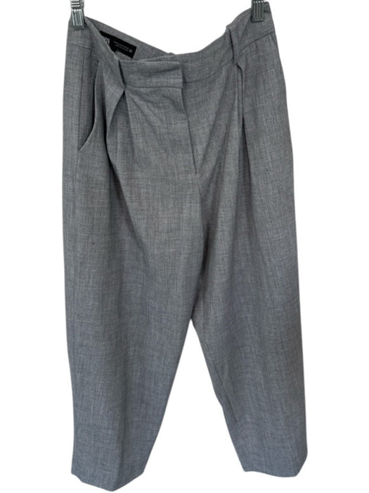 Zara Size M Gray Polyester Blend High Waist Pleat Detail Cropped Trouser Pants Gray / M