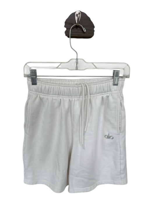 Alo Size XS White Cotton Blend High Waist Drawstring Bermuda Athletic Shorts White / XS
