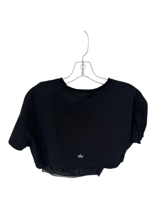 Alo Size Est M Black Cotton Blend Short Sleeve Mesh Detail Cropped Athletic Top Black / Est M