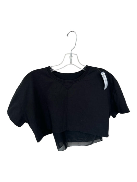 Alo Size Est M Black Cotton Blend Short Sleeve Mesh Detail Cropped Athletic Top Black / Est M