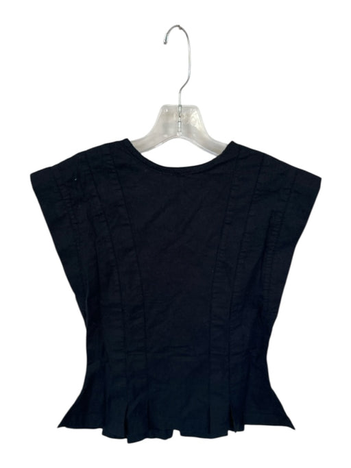 Free People Size S Black Cotton Cap Sleeve Pleat Detail Buttons Top Black / S
