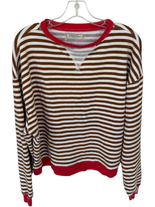 We The Free Size XS Brown & Red Cotton Long Sleeve Striped Crew Neck Top Brown & Red / XS