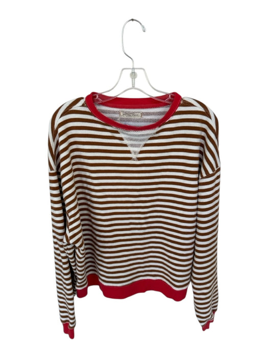 We The Free Size XS Brown & Red Cotton Long Sleeve Striped Crew Neck Top Brown & Red / XS