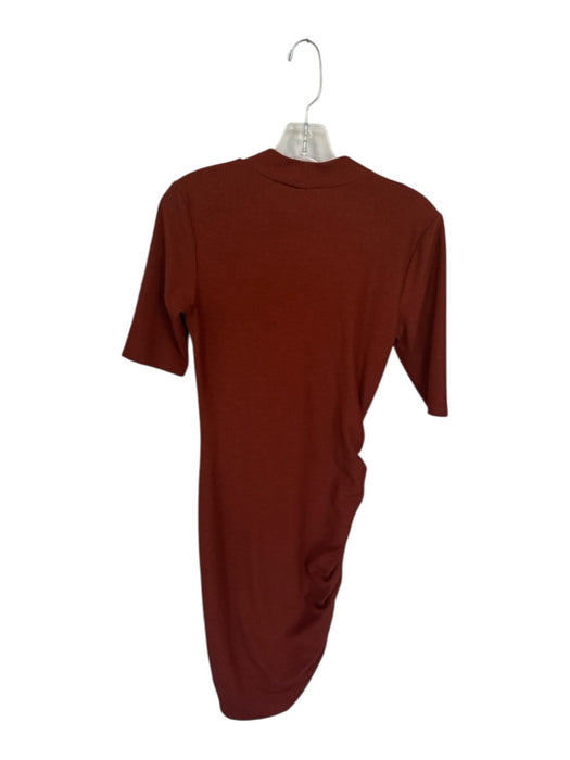 Zara Size M Rust Mock Neck Ribbed Short Sleeve Gathered Side Dress Rust / M