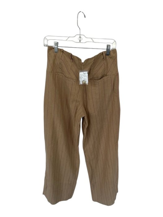 Free People Size 4 Tan & Pink Cotton Mid Rise Pleat Detail Striped Pants Tan & Pink / 4