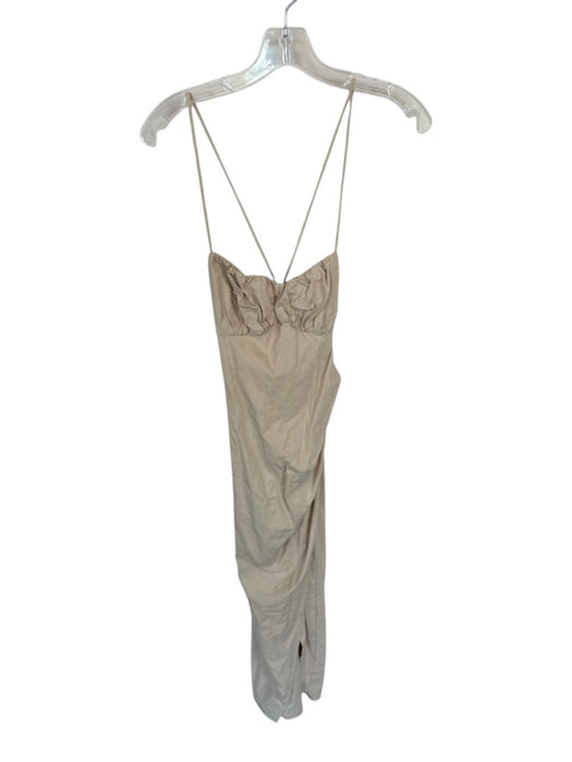 Zara Size M Tan Cotton Spaghetti Strap Gathered Side Maxi Dress Tan / M