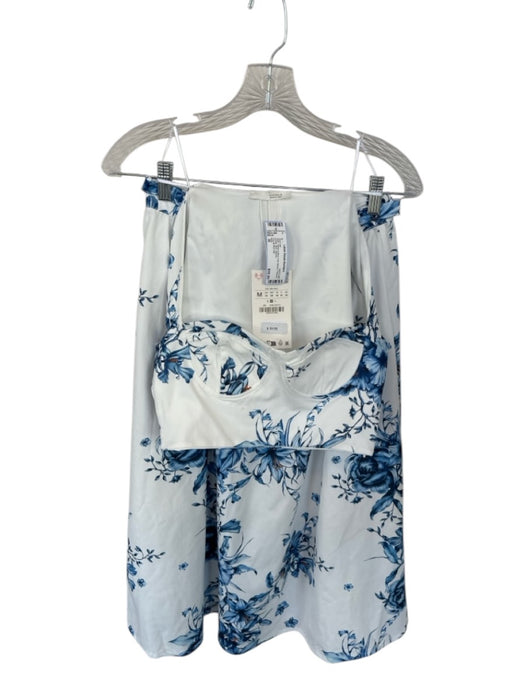 Zara Size M White & Blue Cap Sleeve Flowers corset Midi Skirt Set White & Blue / M