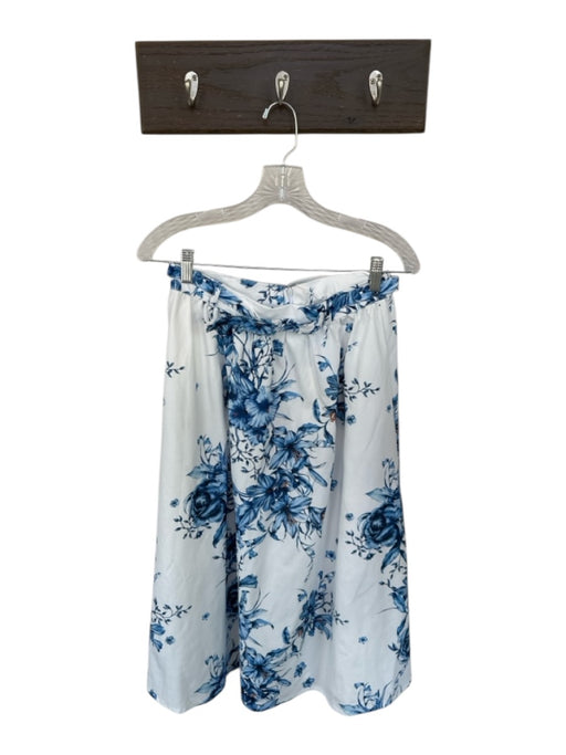 Zara Size M White & Blue Cap Sleeve Flowers corset Midi Skirt Set White & Blue / M