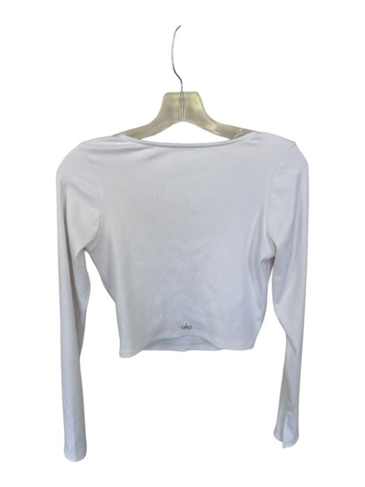 Alo Size Est M White Long Sleeve Ribbed Cropped Athletic Top White / Est M
