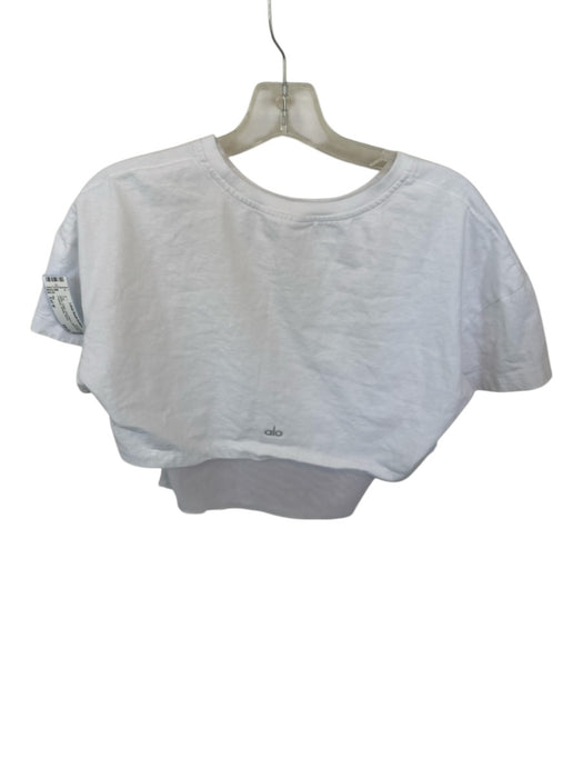 Alo Size Est M White Cotton Short Sleeve Mesh Detail Cropped Athletic Top White / Est M