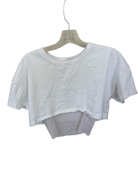 Alo Size Est M White Cotton Short Sleeve Mesh Detail Cropped Athletic Top White / Est M