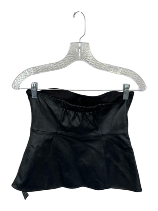 Zara Size S Black Leather Strapless Back Zip Top Black / S
