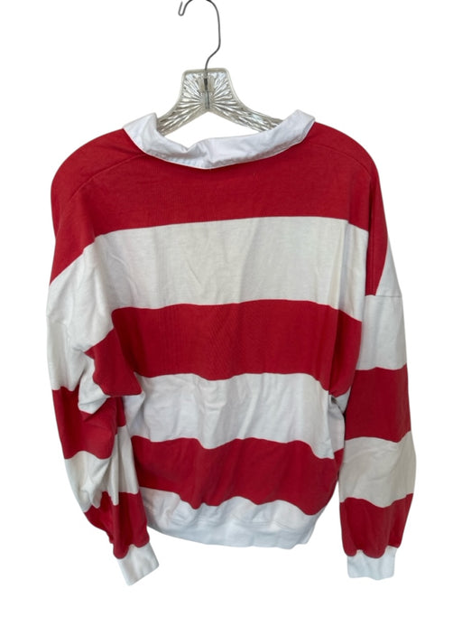 TNA Size M Red & White Cotton Long Sleeve Striped Collar Top Red & White / M