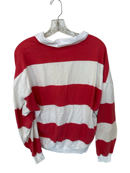 TNA Size M Red & White Cotton Long Sleeve Striped Collar Top Red & White / M