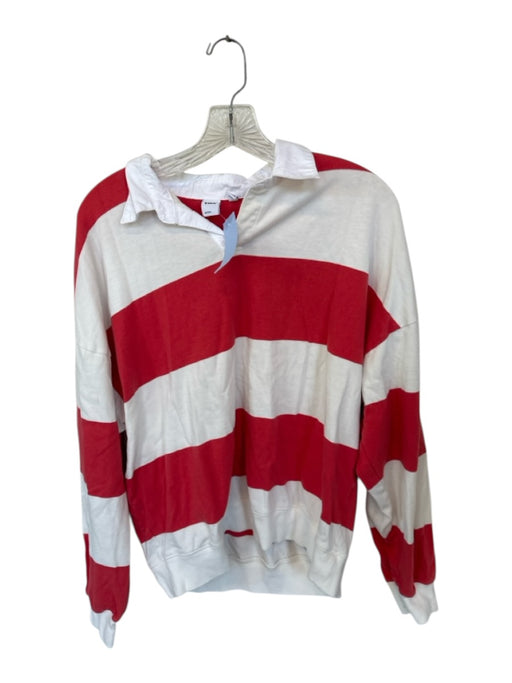 TNA Size M Red & White Cotton Long Sleeve Striped Collar Top Red & White / M