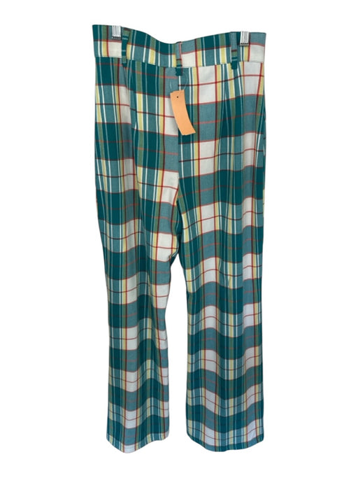 Free People Size 4 Teal & Yellow Polyester Blend High Waist Plaid Wide Leg Pants Teal & Yellow / 4