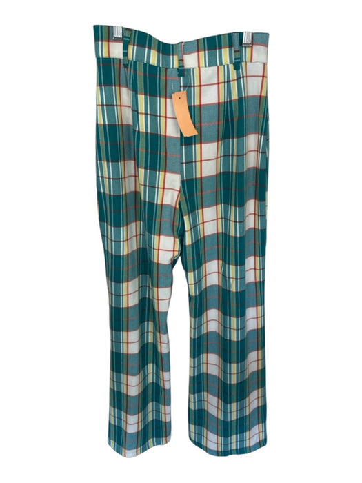 Free People Size 4 Teal & Yellow Polyester Blend High Waist Plaid Wide Leg Pants Teal & Yellow / 4