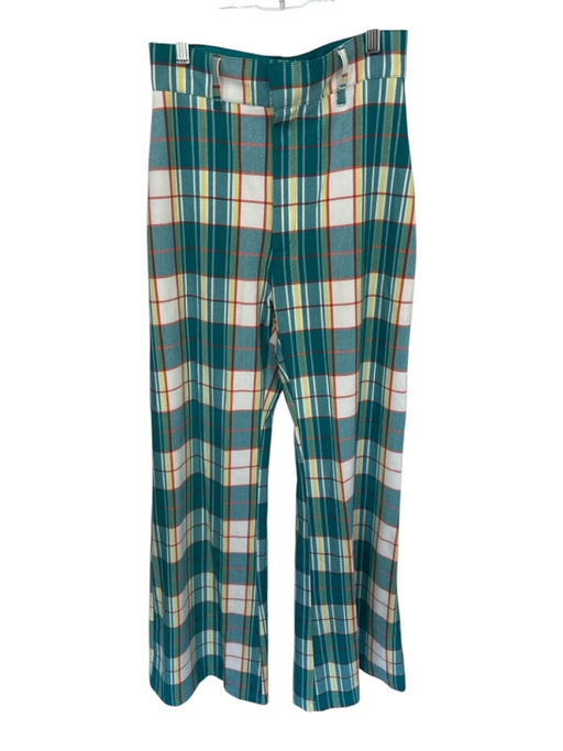 Free People Size 4 Teal & Yellow Polyester Blend High Waist Plaid Wide Leg Pants Teal & Yellow / 4