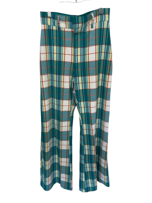 Free People Size 4 Teal & Yellow Polyester Blend High Waist Plaid Wide Leg Pants Teal & Yellow / 4