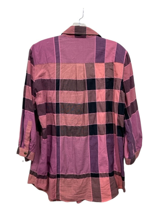 Burberry Size S Pink & Purple Print Cotton Plaid Half Button 3/4 Sleeve Top Pink & Purple Print / S