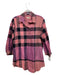 Burberry Size S Pink & Purple Print Cotton Plaid Half Button 3/4 Sleeve Top Pink & Purple Print / S