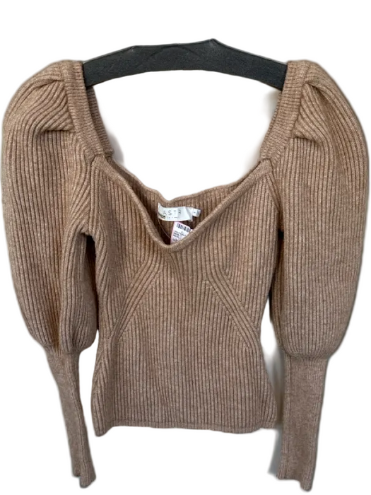 ASTR Size S Beige Viscose Blend Long Sleeve Off the Shoulder Sweater Beige / S