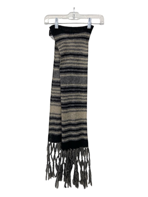 St John Collection Gray, Brown & Black Wool Blend Fringe Stripe scarf Gray, Brown & Black / One Size