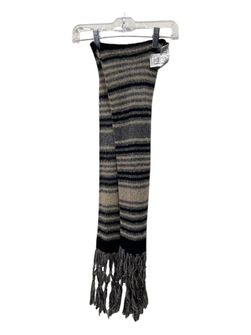 St John Collection Gray, Brown & Black Wool Blend Fringe Stripe scarf Gray, Brown & Black / One Size