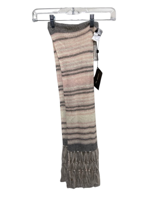 St John Collection Pink, White & Gray Wool Blend Striped Fringe Rib Knit scarf Pink, White & Gray / One Size