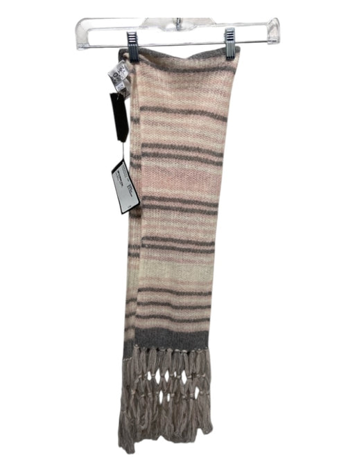 St John Collection Pink, White & Gray Wool Blend Striped Fringe Rib Knit scarf Pink, White & Gray / One Size