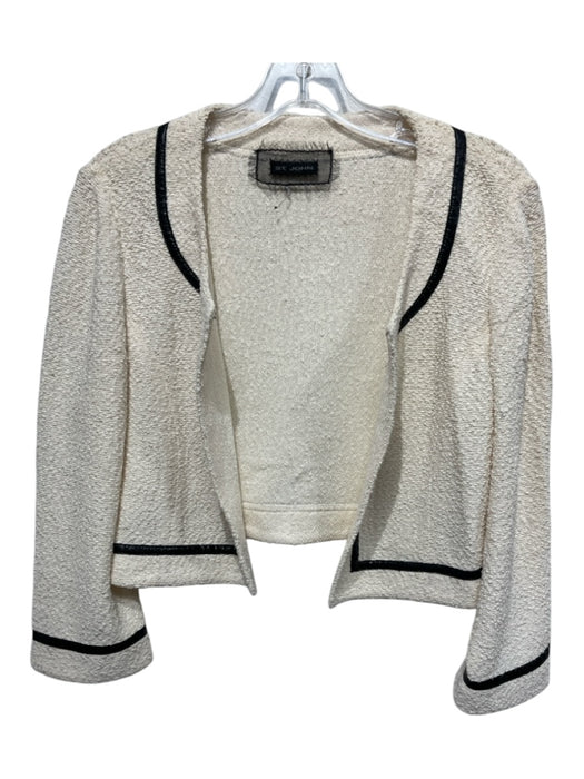 St John Size S Cream & Black Wool Pearl Detail Crop Open Front Jacket Cream & Black / S