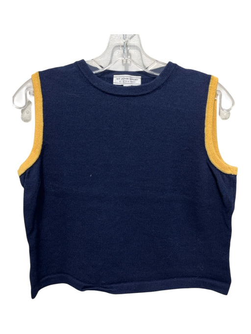 St John Sport Size S Navy & Yellow Wool Blend Sleeveless Crop Scoop Neck Top Navy & Yellow / S