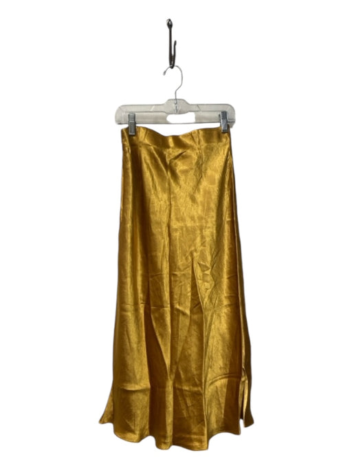 Babaton Size 4 Mustard Acetate Pull on Side Zip Shimmer Elastic Waist Skirt Mustard / 4