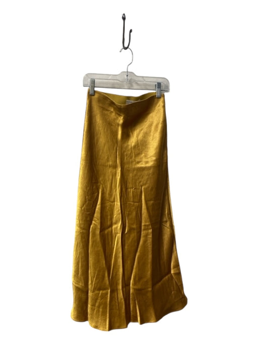 Babaton Size 4 Mustard Acetate Pull on Side Zip Shimmer Elastic Waist Skirt Mustard / 4