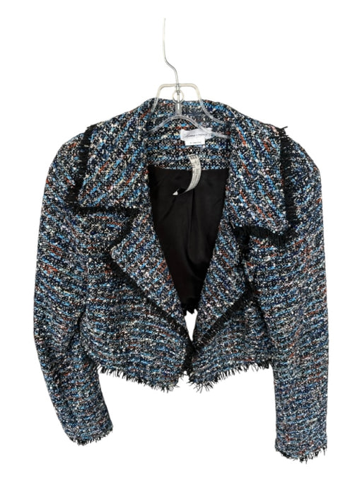 Lovers + Friends Size M Blue & Black Polyester Blend Tweed Fringe Jacket Blue & Black / M