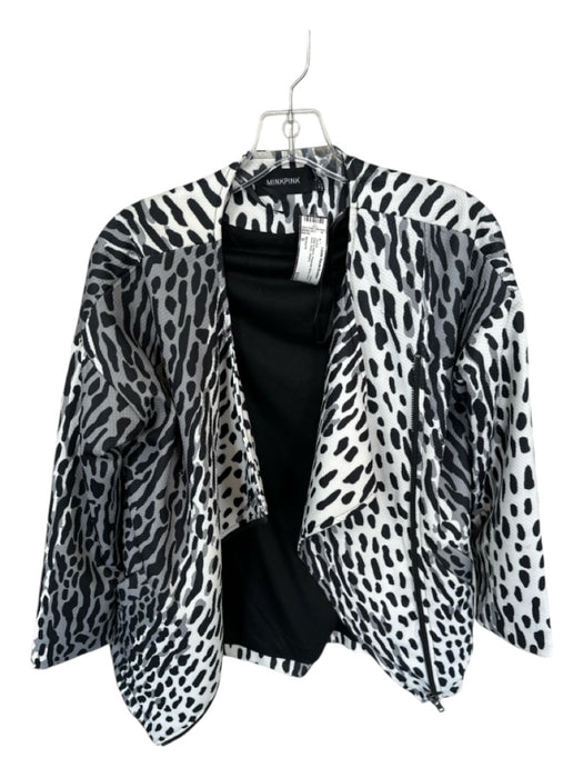 Minkpink Size S Gray & Black Polyester Blend Animal Print Moto Jacket Gray & Black / S